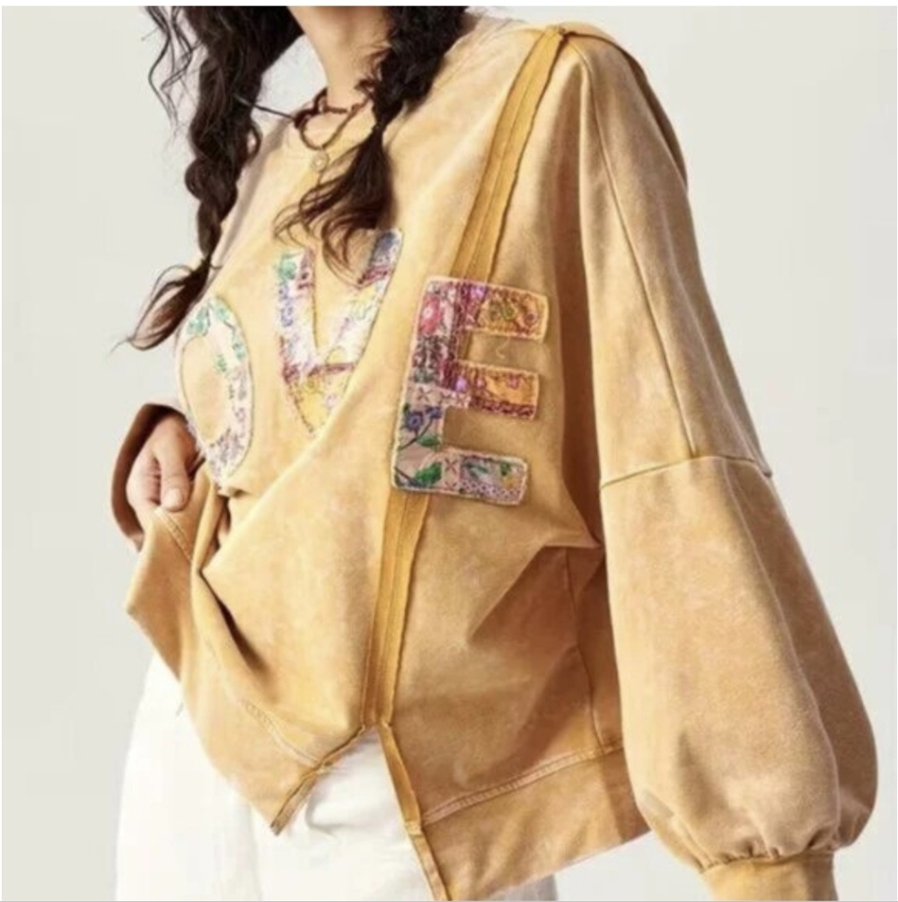 Yellow LOVE Letter Print Longsleeve TopSweatshirt